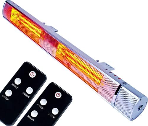 Image of MYLEK Patio Heater 3000W - Electric Wall Mounted Outdoor Unit - Remote Control - IP65 Waterproof - Outside Aluminium Rustproof - Fast Heat-up Golden Tube, Gardens, Cafes, Restaurants 3KW