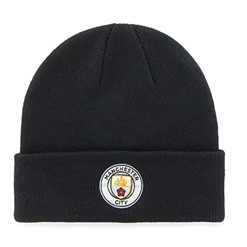 Image of Manchester City FC Adults Official Knitted Winter Football Crest Hat (One Size) (Navy)