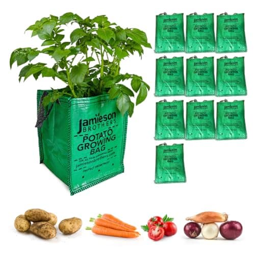 Image of JBA Seed Potatoes 10 x Potato Planter Bags suitable for growing all Vegetables all year round 18"x12"x12" Has Drainage Holes and Carry Handles- By Jamieson Brothers