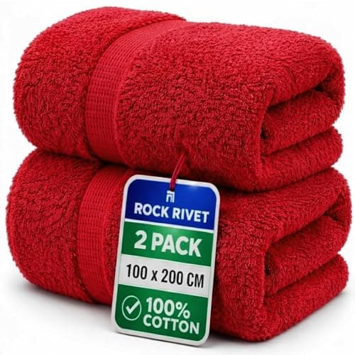Image of 2-Pack Super Jumbo Bath Sheets Extra Large Size (100x200cm) - 100% Egyptian Cotton - 700 GSM Ultra-Absorbent Luxury Towels with Hanging Loop – XXL Big Size Beach Bath Towels Sets (Red)