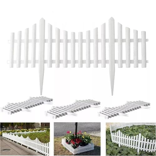 Image of 10pcs Plastic Wooden Effect Lawn Border Edge Fence | Interlocking Picket Edging Panels for Garden Borders, Pathways & Landscaping | Easy Installation & Weather-Resistant | 60cm x 33cm (White)