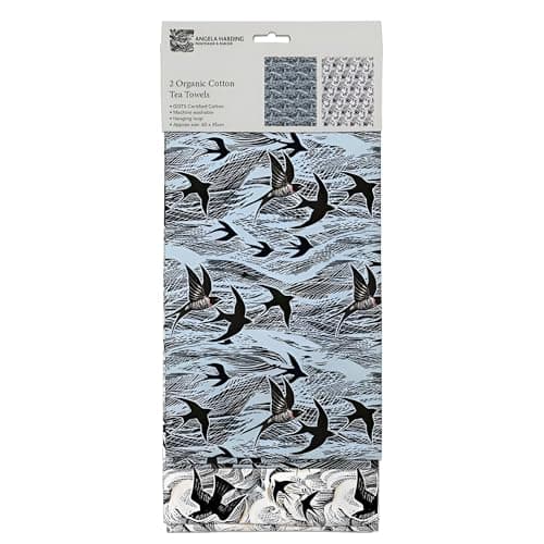 Image of Museums & Galleries Organic Cotton Tea Towels - Artistic Water and Birds Designs by Angela Harding - Set of 2 - Stylish Home Accessory