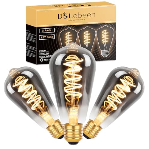 Image of DSLebeen E27 Vintage Light Bulbs: ST64 Edison Screw Bulb 4W 200LM - Decorative Spiral LED Filament, Warm White Lighting 2700K Retro Lamp Non-Dimmable, 25W Equivalent, Smoke Gray Glass, Pack of 3