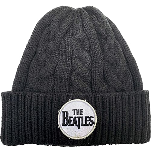 Image of The Beatles Unisex Beanie Hat. Drum Logo (Cable Knit) Black