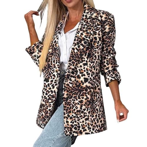 Image of Foweknow Blazer Women's Cardigan Elegant Long Sleeve Leopard Print Jacket Slim Fit Bolero Jacket 3D Printed Suit Coat Fashion Lapel Button Placket Suit Jacket Casual Long Sleeve Tops Suit Coat, black