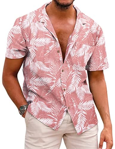 Image of COOFANDY Hawaiian Shirts for Men Summer Short Sleeve Floral Shirt Regular Fit Holiday Beach Tropical Shirts Pink XXXL