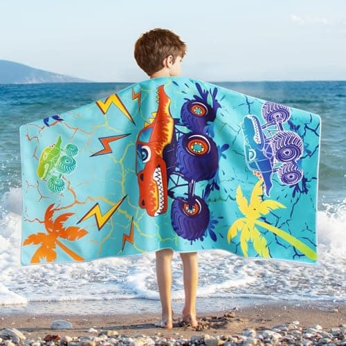 Image of WERNNSAI Beach Towel for Kids, 76 x 150cm Monster Quick Dry Sand Free Pool Towel for Boys Super Absorbent Bath Pool Camping Travel Towel Soft Beach Blanket Bath Shower Towel