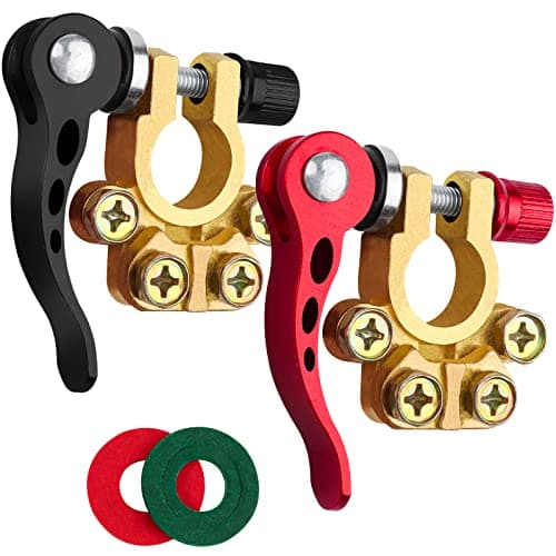 Image of JatilEr 2 Pcs Quick Release Battery Terminal Connectors, 4 Way Brass Car Terminals Battery Connectors Positive and Negative 12V/24V/60V for Cars, Trucks, Boats, RVs