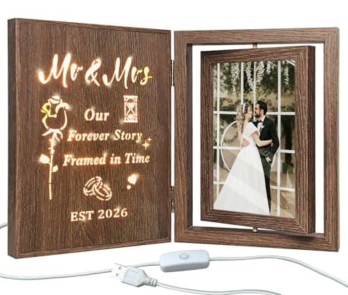 Image of Wedding Light Up Mr and Mrs Photo Frame Bridal Shower Wedding Gifts for Couples 2026, Holds Two 4x6 Photos