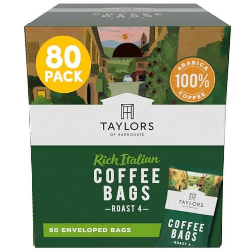 Image of Taylors of Harrogate, Roast 4, Rich Italian Ground Coffee Bags, 80 Enveloped Bags (Pack of 1)