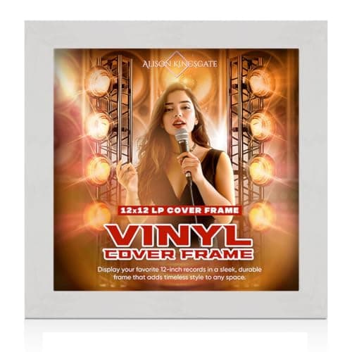 Image of Alison Kingsgate 12x12 White Ash Vinyl Record Frame - Display Modern Frames for LP Album Covers & CDs - Engineered Wood with Shatterproof Perspex Front - Gift for Music Lovers