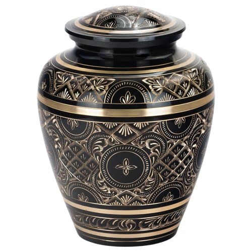 Image of Black Elegance Brass Cremation Urn for Ashes, Brass, Black Urn, Adult Sized Cremation Urn, 9.25 Inches High