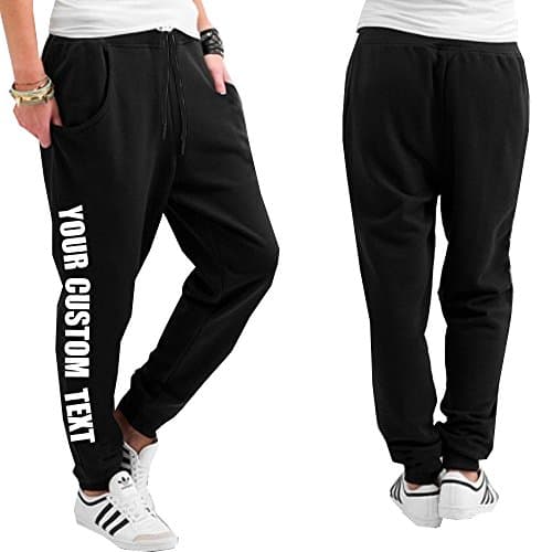 Image of Your Custom Text Print on Jogging Bottoms Elasticated Cuffs Black Large