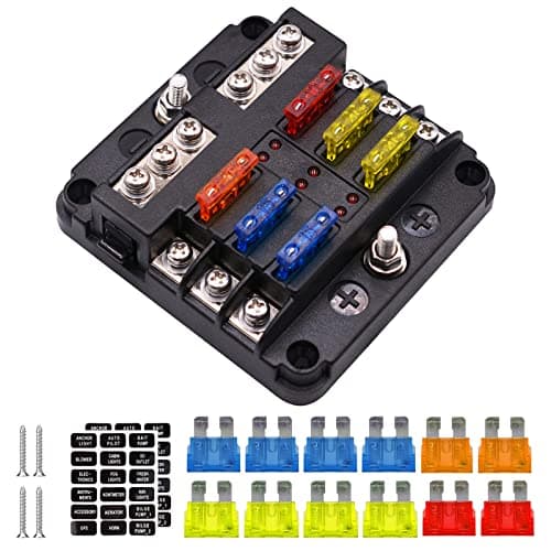 Image of 6 Way Blade Fuse Box, 12V/24V Circuit Fuse Holder Box Block with Negative Bus, Car Standard Blade with LED Indicator for Automotive Car Boat Marine Truck