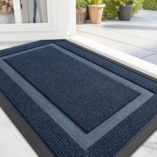 Image of Homaxy Door Mat, Rubber Backed Non Slip Door Matts Indoor, Dirt Trapper Absorbent Mats, Washable Front Doormat Outdoor, Heavy Duty Floor Mat for Entrance, Kitchen and Garden, 60 x 90 cm, Navy Blue