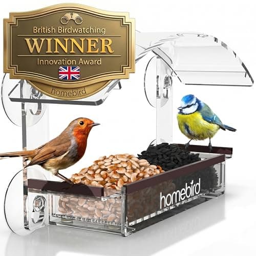 Image of Window Bird Feeder with Strong Suction Cups HOMEBIRD Window Feeder with Removable Seed Tray For Bird Watching Bird Feeders for Small Birds Squirrel Proof Bird Feeder Box