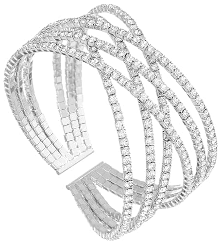 Image of BAOKELAN Rhinestone Bracelets for Women Multilayer Cuff Crystal Bracelet for Wedding Jewelry Silver A