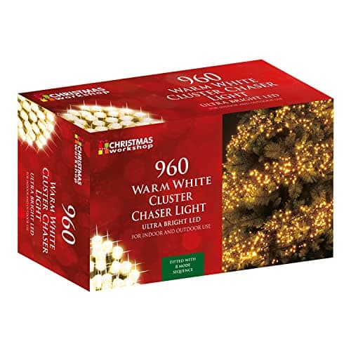 Image of The Christmas Workshop 71820 960 Warm White LED Chaser Cluster Christmas Lights / Indoor and Outdoor Fairy Lights / 13.9 Metres Long / 8 Light Modes / Christmas, Weddings, Gardens & More