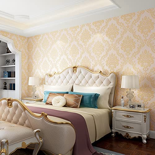 Image of HimYKEA European Retro 3D Flower Damask Wallpaper for Bedroom Living Room Background Home Decoration Non-Pasted Wall Paper Roll Light Beige Colour 1.73' W x 32.8' L
