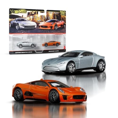 Image of Hot Wheels Premium Car Culture James Bond Spectre 007 2-Pack, Aston Martin DB10 & Jaguar C-X75, 1:64 Die-Cast Scale Cars with Real Riders Tires, Metal Collector Models, Gift for Father's Day JBL04