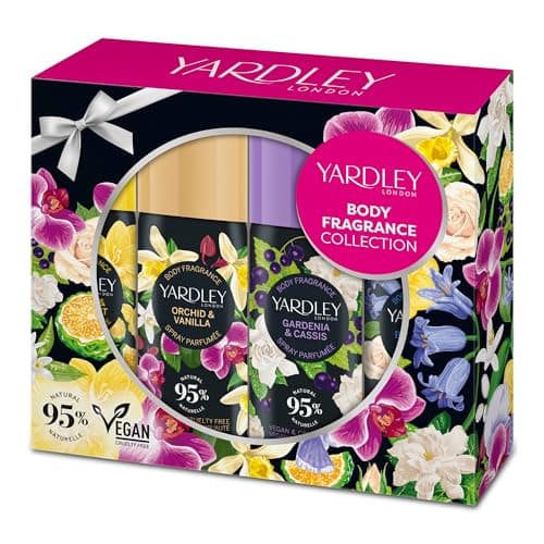 Image of Yardley London Body Spray Collection, 4 x 50ml Contemporary Deodorizing Body Sprays, Mini Mist Gift Set, Includes Gardenia & Cassis, Orchid & Vanilla, Handy Bag Size Body Spray Set for Women