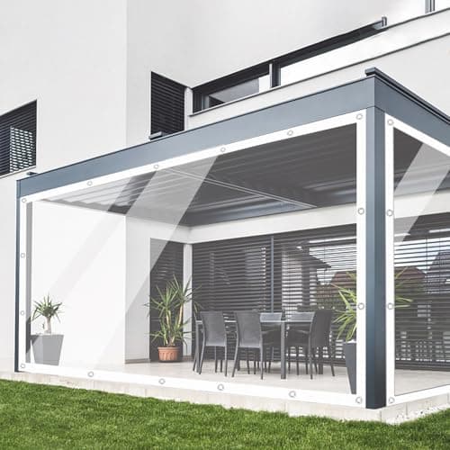 Image of Ezcasch 2x3m Clear Tarpaulin Waterproof Heavy Duty, 420g/m² Clear Tarp with Grommets, Transparent Waterproof Pergola Covers for Patio Outdoor with Rope and Cable ties