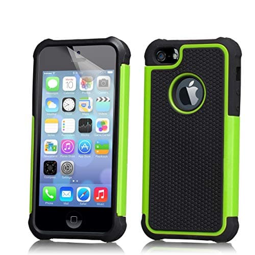 Image of 32nd ShockProof Series - Dual-Layer Shock and Kids Proof Case Cover for Apple iPhone 5, 5S & SE (2016), Heavy Duty Defender Style Case - Green