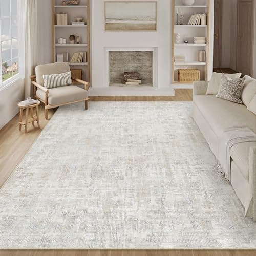 Image of PureCozy Rugs Living Room Beige Grey Area Rug 200x300cm Bedroom Washable Non Slip Large Boho Abstract Neutral Carpet Lounge Dining Room Office Low Pile Soft Carpets
