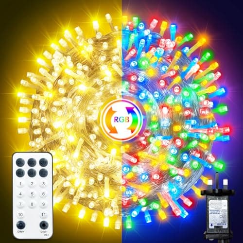 Image of ARKOCHIC 105M Outdoor Christmas Lights, 1000 LED Christmas Tree Lights, IP65 Waterproof Fairy Light Plug in 11 Modes Memory Linkable Cluster Light for Indoor Outside Decorations, Coloured/Warm White