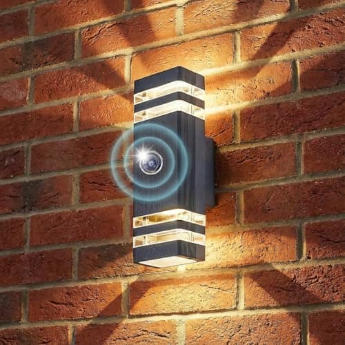 Image of LASIDE Dusk Till/to Dawn Outdoor Wall Light, Max 35W GU10 Aluminium Up Down Outside Wall Light, IP65 Waterproof Anthracite Grey Garden Light for Front Door, House, Patio, Terrace, Porch, Garage