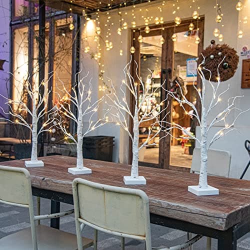 Image of EAMBRITE Set of 4 Twig Tree with Lights Battery Operated Indoor Christmas Decorations Table Twig Christmas Tree with 24 Warm White LEDs Table Decoration for Easter Xmas Home Party Wedding (60cm/2ft)