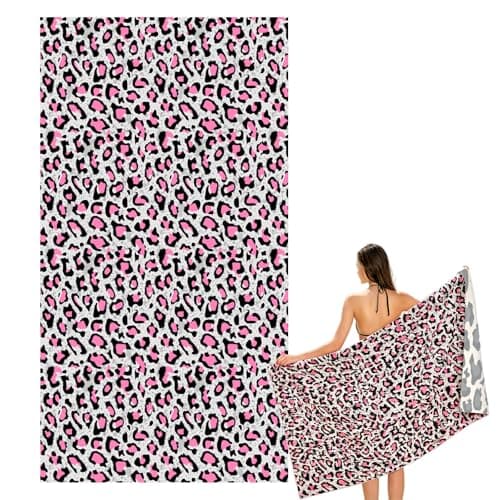 Image of Large Quick Dry Microfibre Beach Bath Towel for Adult,Double Sides Pink Spots Leopard Sand Free Beach Towel with Bag,Lightweight Gym Yoga Sports Towel,Compact Travel Summer Beach Towel for Women Men