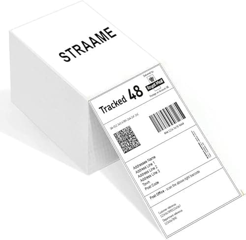 Image of Straame - Pack of 500 - Thermal Shipping Barcode Labels - 4x6 Inch - Fanfold Permanent Adhesive & Commercial Grade for Direct Thermal Printer - Compatible with Amazon, Royal Mail, FedEx - White