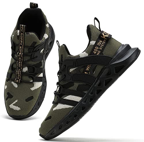 Image of Kricely Boys Kids Trainers Boys Tennis Shoes Girls Running Walking Shoes School Gym Sports Trainers Breathable Lightweight Sneakers（Camouflage 3 .5UK）