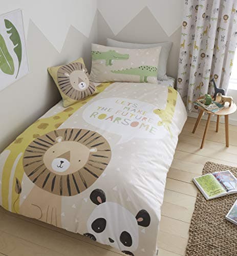 Image of Catherine Lansfield Roarsome Animals Easy Care Single Duvet Set Natural
