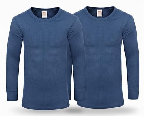 Image of Mens Thermal 2 Pack Underwear Vests Long Sleeve Tops, Thermal T-Shirt Warm Underlayer Winter Thermals Base Layer Clothing Men Vest Top Size S-XXL (L Blue)
