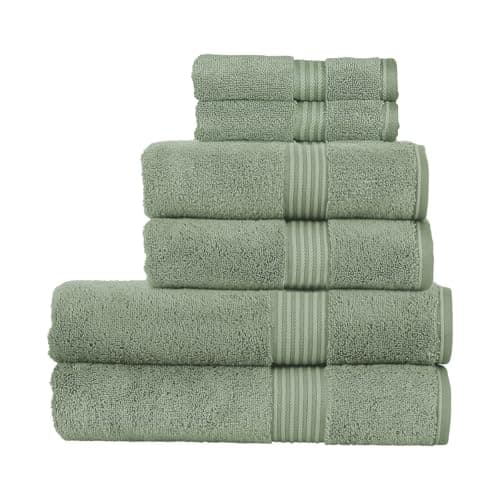 Image of Christy Supreme Hygro 6 Piece Towel Set | Bay Leaf Green | 100% Luxury Supima Cotton | Ultra Soft | Super Absorbent | 650GSM | 2 Bath Towels 2 Hand Towels 2 Face Cloths