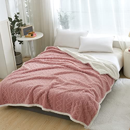 Image of DREAMLANDING Sherpa Fleece Blanket Sofa Throw Double-Sided Super Soft Warm Throw Blanket For Bed, Sofa, Couch (Pink Cable, 150×200cm)
