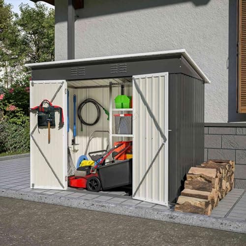 Image of BIRCHTREE Garden Shed Metal Pent Roof 4FT X 8FT Outdoor Storage With Free Founda