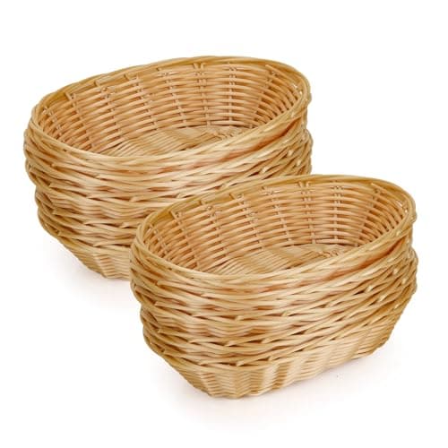 Image of Aramanara 12 Pcs Small Wicker Baskets Oval Wicker Food Baskets Wicker Woven Breads Serving Basket Imitation Rattan Fruit Baskets for Food Display, Vegetables
