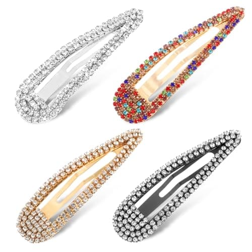 Image of 4PCS Diamante Hair Clips for Women, Rhinestone Hair Clips, Decorative Hair Clip, Bling Metal Snap Duckbill Hairpins, Water Drop Crystal Hair Barrettes, Sparkle Hair Accessories