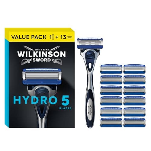 Image of Wilkinson Sword Hydro 5 Men’s Razor, Great Addition to Wash Bags for Men's Grooming, Great Shavers for Routine Shaving, 1 Reusable Handle plus 13 Refill Blades Pack WINNER OF THE WHICH? BEST BUY AWARD