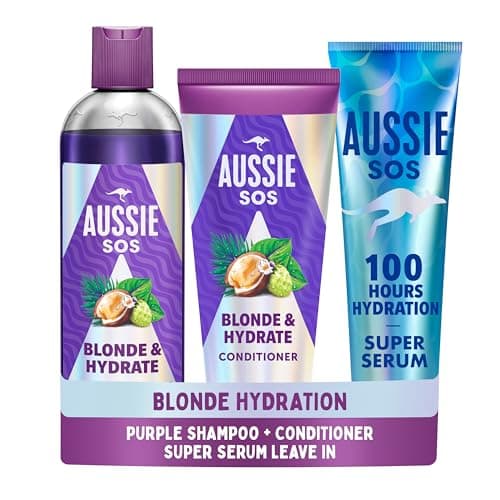 Image of Aussie SOS Blonde & Hydrate Set: Purple Shampoo 300ml, Conditioner 200ml and Super Serum All in One Leave-In Treatment 160ml