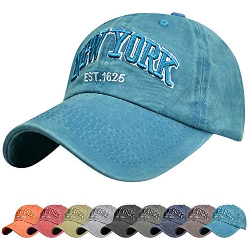 Image of UMIPUBO Unisex Baseball Cap Now York Embroidery Adjustable Cotton Summer Sun Hat Polo Style Classic Sports Casual Hip Hop Cap Peaked Cap for Men Women Light Blue