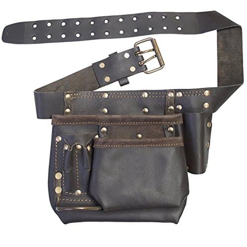 Image of SPARES2GO Oil Tanned Leather Reinforced Multi Pocket Nails Pouch & DIY Tool Belt