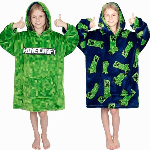 Image of Minecraft Oversized Hoodie Blanket for Kids Teens Reversible Super Soft Fleece Warm Boys Hoodie One Size Gift for Boys