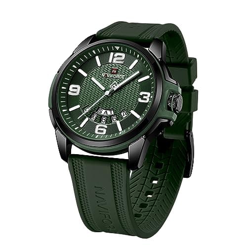 Image of NAVIFORCE Waterproof Watch for Men Women, Analog Auto Date Military Sports Unisex Wristwatch,Silicone Strap, Green, Sport
