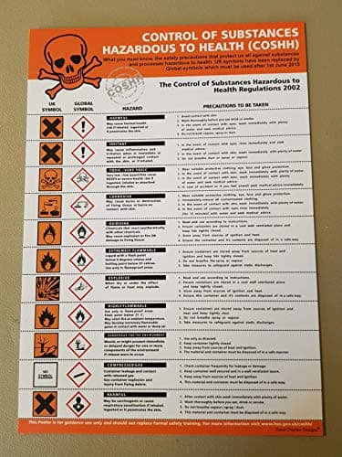 Image of COSHH POSTER A4 (297mm x 210mm) LAMINATED 400g The clearest Cosh Cupboard Safety Sign. Health and safety signs