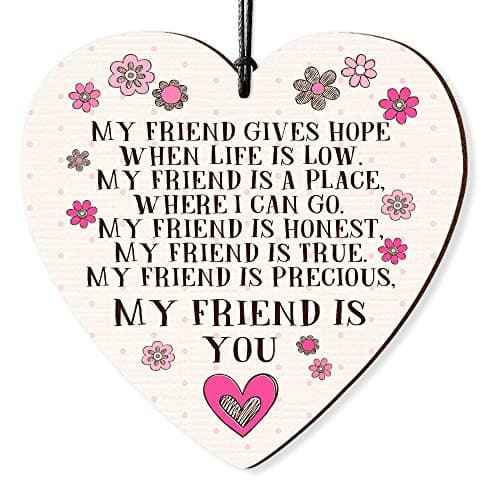 Image of Dorothy Spring Wooden Heart Friendship Sign Wood Hanging Plaque Decorations with Quotes Keepsake Ideas & Gifts for Best Friends Colleagues Sisters Women Glossy Finish