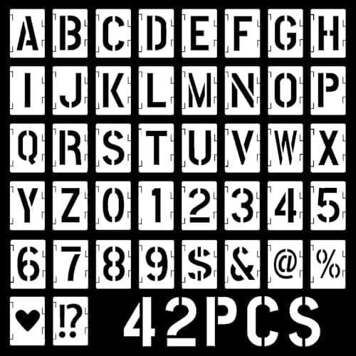 Image of 42 Pcs Letter Stencils, 2 Inch Reusable Alphabet Number Symbol Stencils, Interlocking Craft Templates Kit for Painting On Wood, Wall, Fabric, Rock, Sign, DIY Art Projects